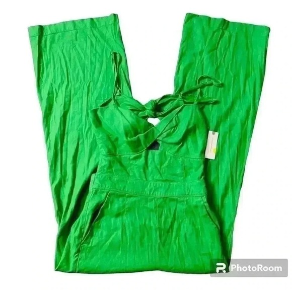 NEW Anthropologie Women's ‎ jumpsuit 0 D green twisted front tie back strap - Picture 4 of 8